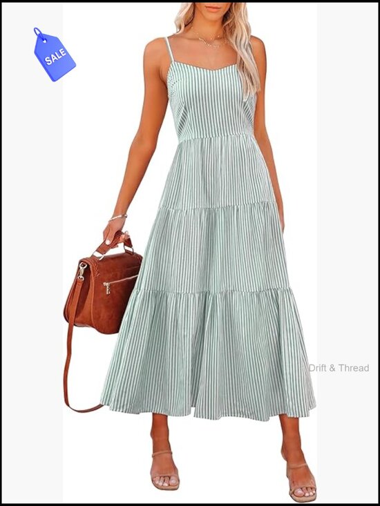 Dresses & Skirts - Sleeveless Halter Neck Midi Sundress with Pockets Adjustable Straps
